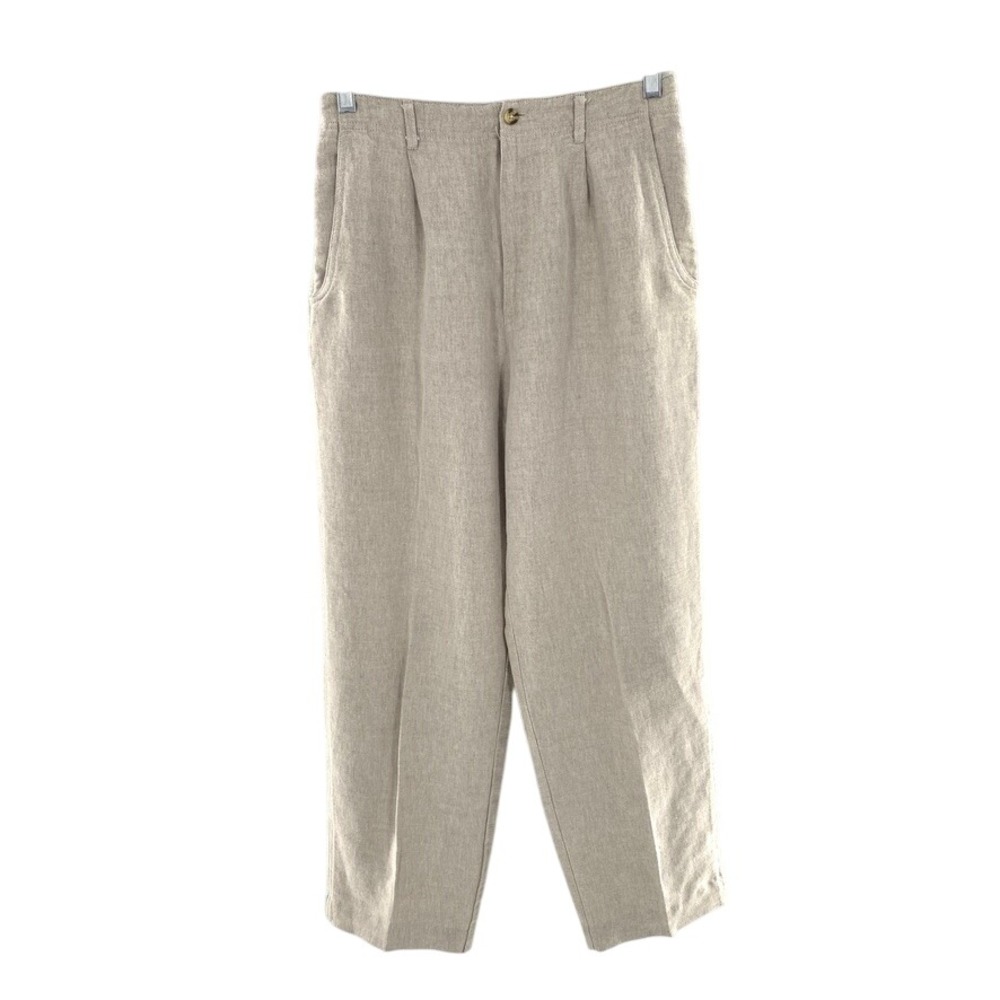 Talbots‎ Pleated Linen Pants Womens Beige Trousers High Waist Relaxed Fit Sz 8